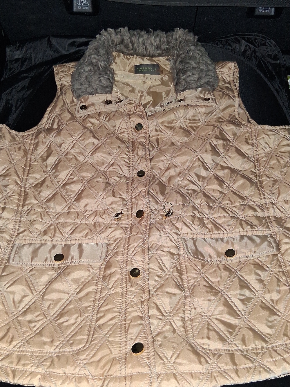 Quilted Vest with Faux-Shearling Collar - Cream